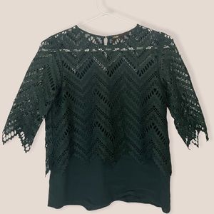 Classy Maje lace shirt in green, silk underlay